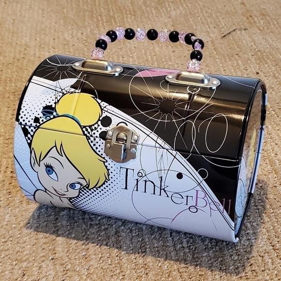 Tinker Bell Black/White Tin Rolltop Lunch Box Bag - Picture 1 of 6